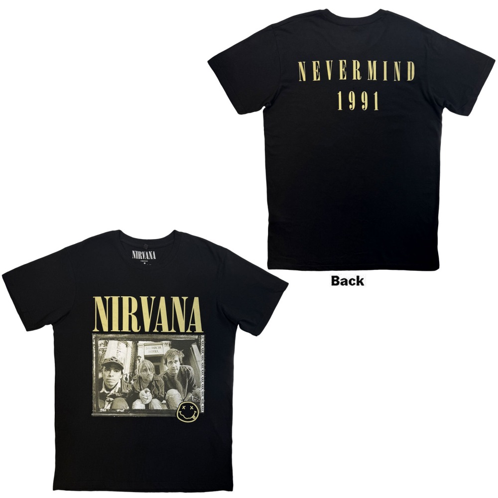 Nirvana - Nevermind '91 Hotel Photo Mens Tshirt - Black